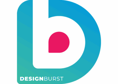 DesignBurst Icon with blue and teal D and a b cutout with pink infill. DesignBurst lettering cut out of bottom