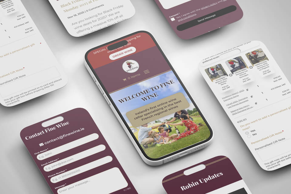 FineWine Website Showcase Flatlay iPhones and mobile screens smaller