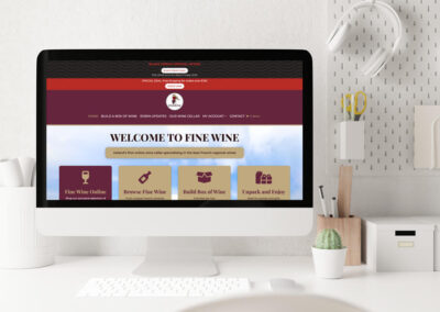 FineWine computer mockup showcasing website design of home page