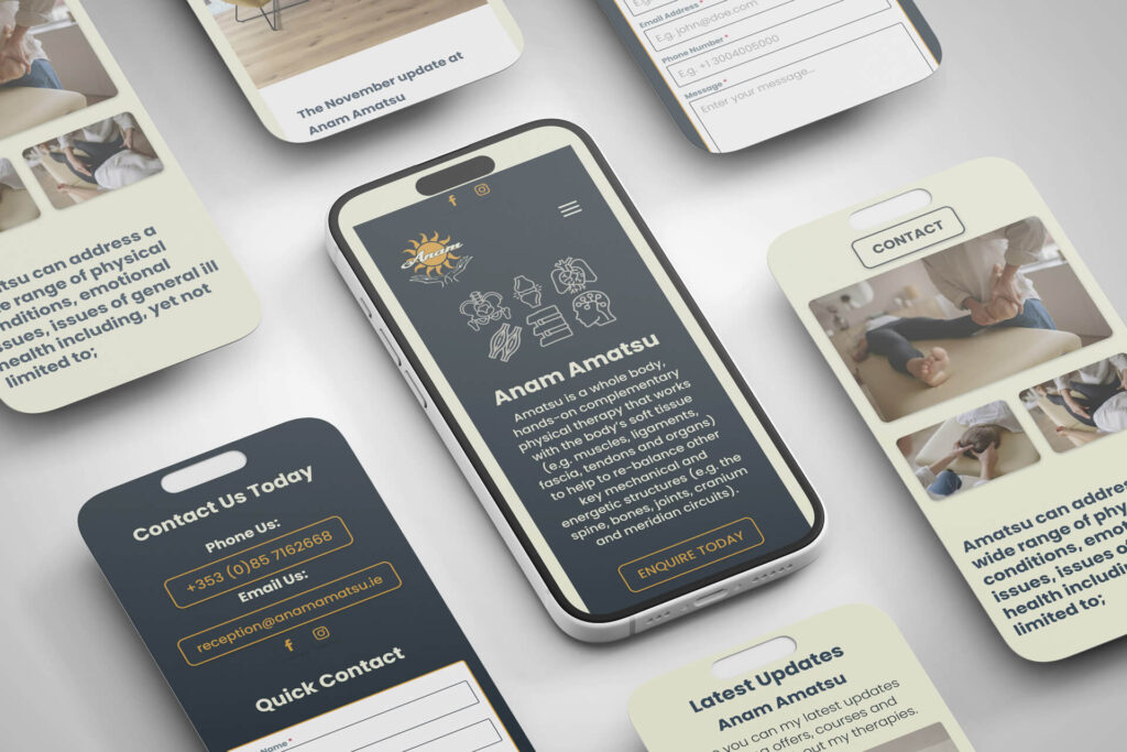 Anam Amatsu Website Showcase Flatlay iPhones and mobile screens