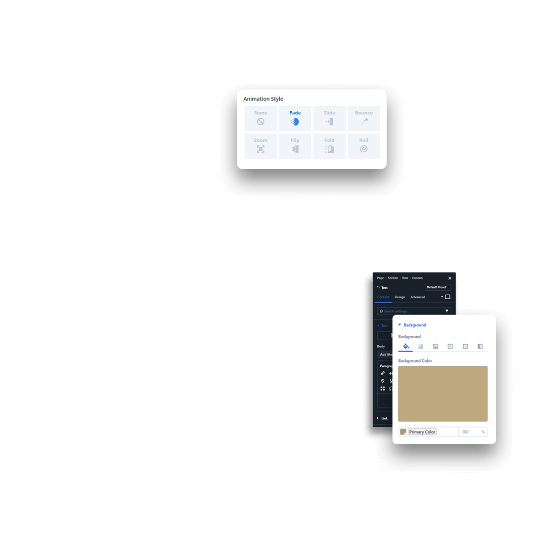 Front of animating element animation showing features of website design editor