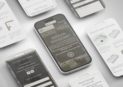 Mangan Woodcraft Website Showcase Flat lay iPhones and mobile screens