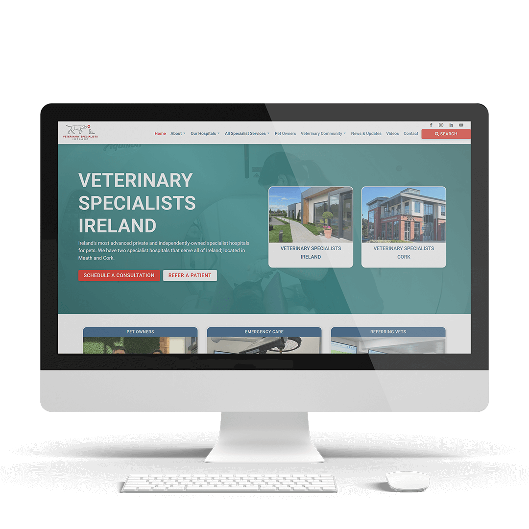 The resulting bespoke and fully accessible website design for Veterinary Specialists Ireland