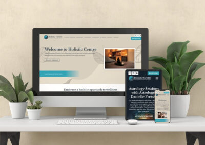 Desk with tech devices mock up Holistic Centre website design ()