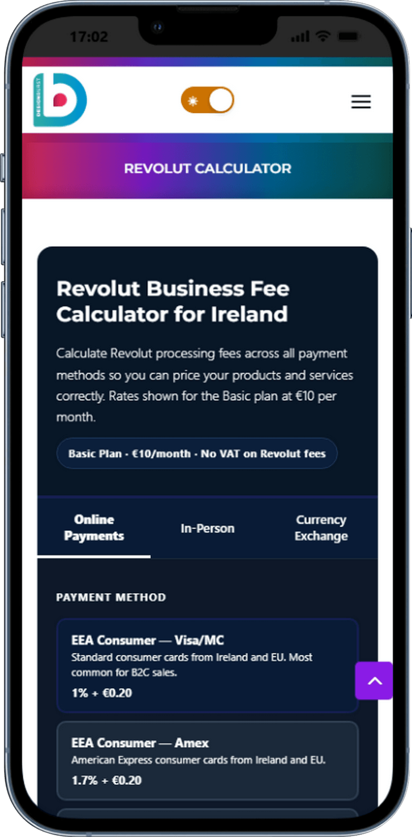 Revolut fees calculator tool for Irish business DesignBurst