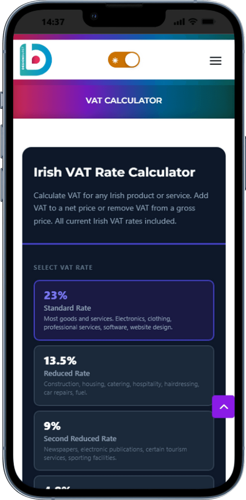 VAT rate calculator tool for Irish business DesignBurst