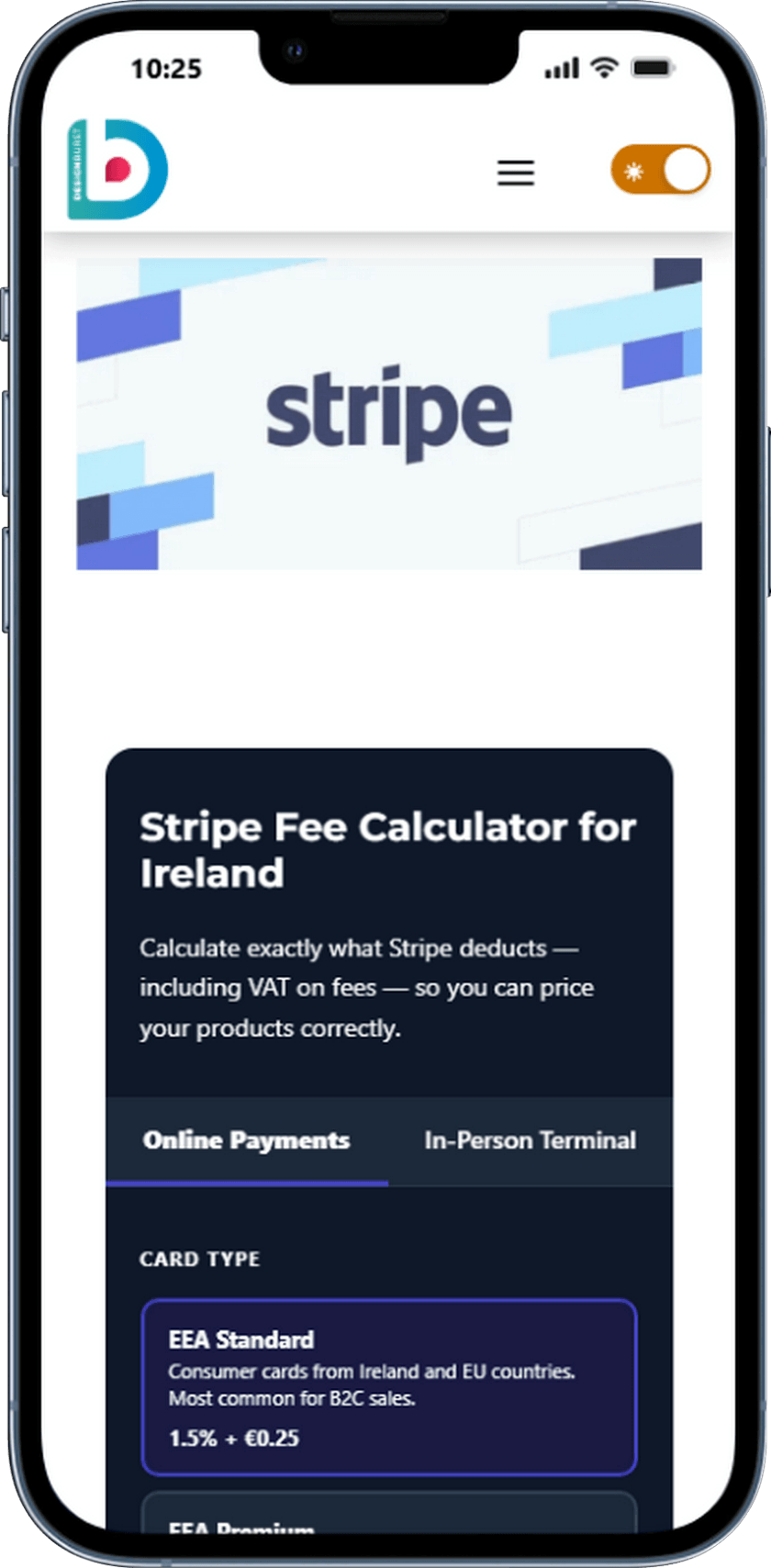 stripe fees calculator tool for Irish business DesignBurst